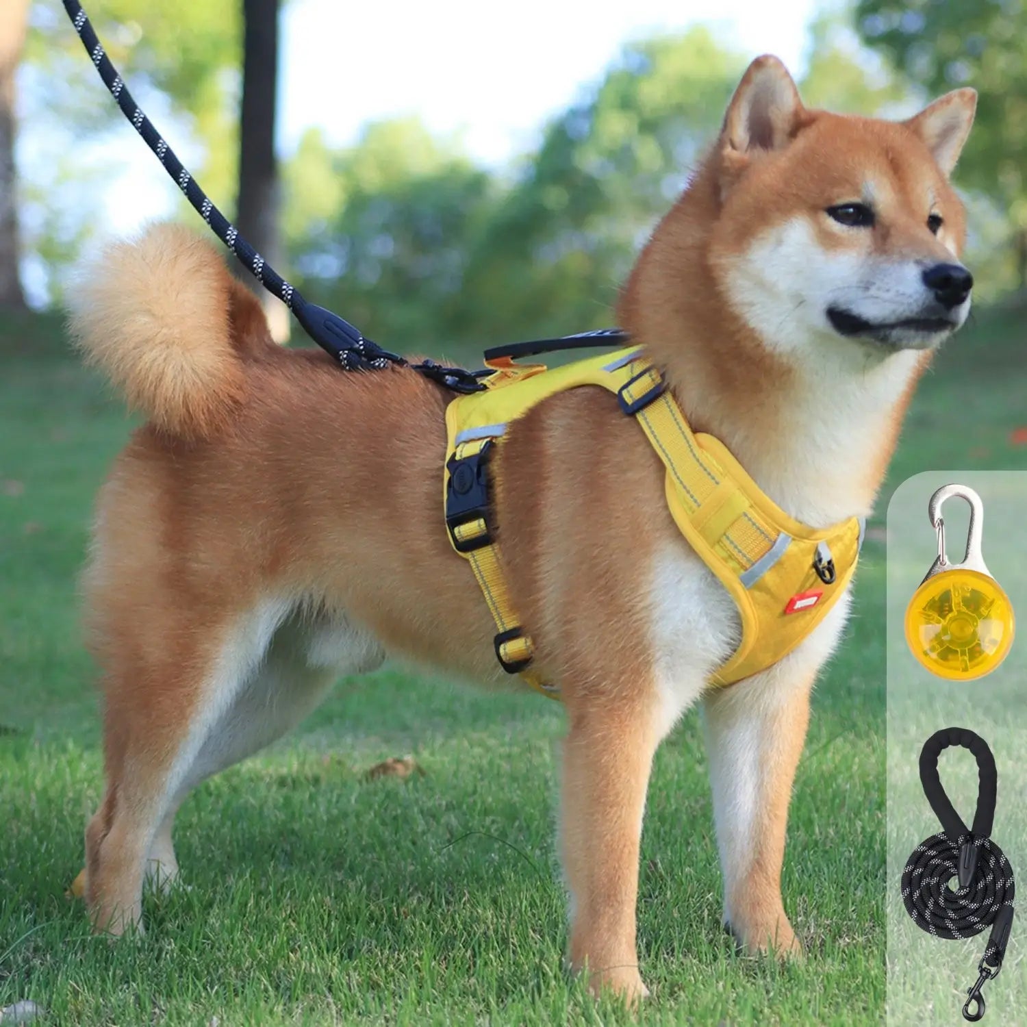 hondenharnas geel design met led lichtje en riem